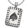 COOLSTEELANDBEYOND Mens Steel Silver Black Ace Card Poker Pendant Necklace with Skull and Black CZ, 30 in Ball Chain - coolsteelandbeyond