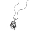 COOLSTEELANDBEYOND Mens Steel Viking Pirate Skull Pendant Necklace with Red Cubic Zirconia and 30 inches Wheat Chain - coolsteelandbeyond