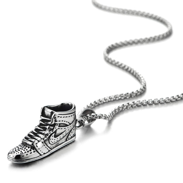Mens Steel Vintage Basketball Football Shoe Trainers Sneakers Pendant Necklace, 30 inches Wheat Chain