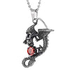 COOLSTEELANDBEYOND Mens Steel Vintage Dragon Eagle Pendant Necklace with Red Cubic Zirconia, 30 inches Ball Chain - coolsteelandbeyond
