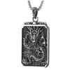 Mens Steel Vintage Flying Dragon Chinese Character Dog Tag Pendant Necklace Oxidized Black, Two-Side - COOLSTEELANDBEYOND Jewelry