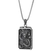 Mens Steel Vintage Flying Dragon Chinese Character Dog Tag Pendant Necklace Oxidized Black, Two-Side - COOLSTEELANDBEYOND Jewelry