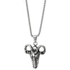 Mens Steel Vintage Horn Goat Head Skeleton Pendant Necklace, Biker, 30 Inches Wheat Chain - COOLSTEELANDBEYOND Jewelry