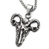 Mens Steel Vintage Horn Goat Head Skeleton Pendant Necklace, Biker, 30 Inches Wheat Chain - COOLSTEELANDBEYOND Jewelry