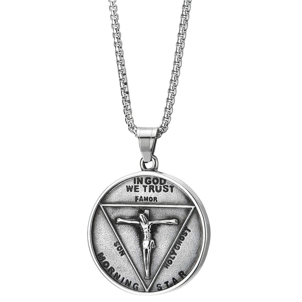 COOLSTEELANDBEYOND Mens Steel Vintage Pentagram Baphomet Goat Jesus Christ Medal Pendant Necklace - coolsteelandbeyond