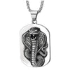 COOLSTEELANDBEYOND Mens Steel Vintage Raised Coiled Cobra Snake Dog Tag Pendant Necklace, 30 Inches Wheat Chain - coolsteelandbeyond