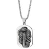 COOLSTEELANDBEYOND Mens Steel Vintage Raised Coiled Cobra Snake Dog Tag Pendant Necklace, 30 Inches Wheat Chain - coolsteelandbeyond