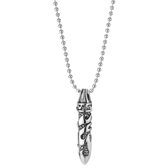 Mens Steel Vintage Tribal Tattoo Graphic Bullet Pendant Necklace, 23.6 inches Ball Chain Retro Style - COOLSTEELANDBEYOND Jewelry