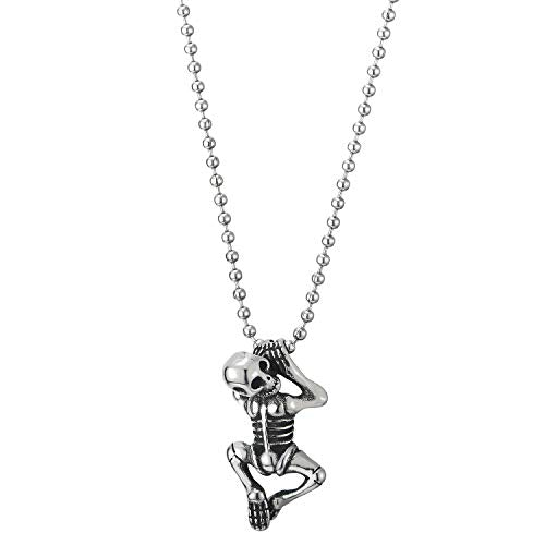 COOLSTEELANDBEYOND Mens Vintage Steel Skull Skeleton Crawling Pendant Necklace, 23.6 inch Ball Chain - coolsteelandbeyond