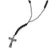 Mens Women Black Onyx Beads Chain Pendant Necklace with Long Dangling Jesus Christ Crucifix Cross - COOLSTEELANDBEYOND Jewelry