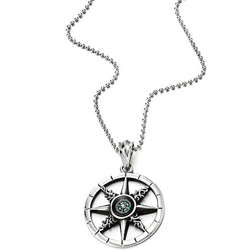 Mens Women Marine Steering Wheel and Compass Pendant Necklace Stainless Steel 30 inches Ball Chain - COOLSTEELANDBEYOND Jewelry