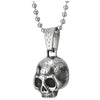 Mens Women Small Steel Dotted Rough Textured Skull Pendant Necklace, 23.6 inches Ball Chain - COOLSTEELANDBEYOND Jewelry