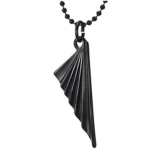 COOLSTEELANDBEYOND Mens Women Stainless Steel Black Angle Wing Pendant Necklace, Polished, 23.6 Inches Steel Ball Chain - coolsteelandbeyond