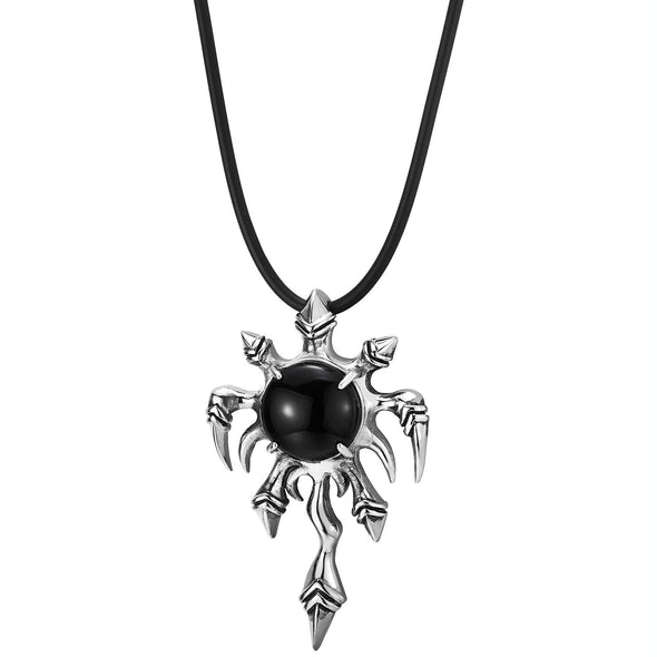 Mens Women Stainless Steel Black Resin Bead Horn Tail Claw Pendant Necklace with Black Silicone Cord - COOLSTEELANDBEYOND Jewelry