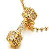 Mens Women Stainless Steel Gold Color Barbell Dumbbell Pendant Necklace with Cubic Zirconia - COOLSTEELANDBEYOND Jewelry