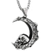 COOLSTEELANDBEYOND Mens Women Steel Gothic Convex Volcano Moon Crescent Skull Pendant Necklace, 30 inch Wheat Chain - coolsteelandbeyond