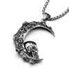 COOLSTEELANDBEYOND Mens Women Steel Gothic Convex Volcano Moon Crescent Skull Pendant Necklace, 30 inch Wheat Chain - coolsteelandbeyond