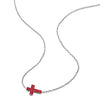 COOLSTEELANDBEYOND Mens Women Steel Red Cubic Zirconia Horizontal Sideway Lateral Cross Pendant Necklace, 18 inch Chain - coolsteelandbeyond