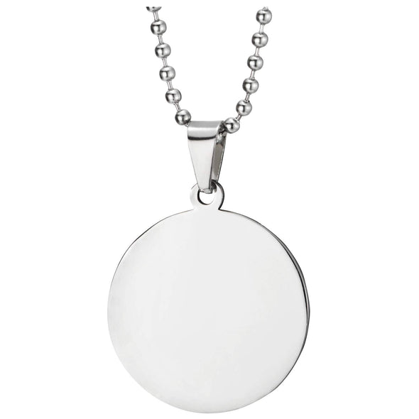 Mens Women Steel Two-Sided Mirror Brushed Finishing Circle Medal Pendant Necklace 23.6 in Ball Chain