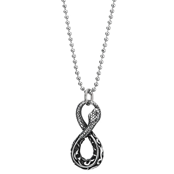 Mens Women Steel Vintage Cobra Snake Coiled Number 8 Pendant Necklace with Tribal Tattoo Graphic - COOLSTEELANDBEYOND Jewelry