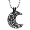 Mens Women Steel Vintage Convex Volcano Moon Crescent Pendant Necklace, 23.6 inch Ball Chain - COOLSTEELANDBEYOND Jewelry