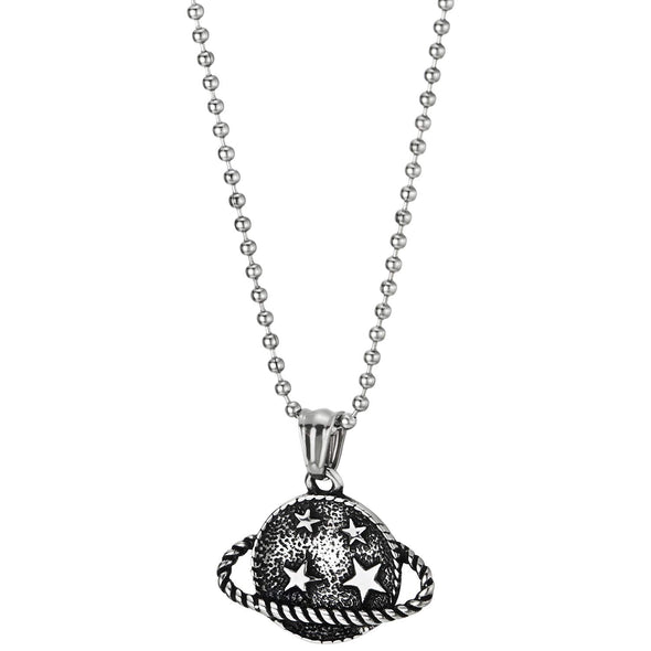 Mens Women Steel Vintage Moon Star Earth Globe Solar System Pendant Necklace, 23.6 inches Ball Chain