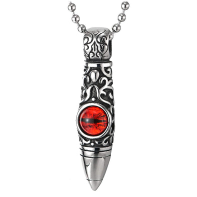 Mens Women Steel Vintage Tribal Tattoo Graphic Bullet Pendant Necklace Red Evil Eye, Retro Style - COOLSTEELANDBEYOND Jewelry
