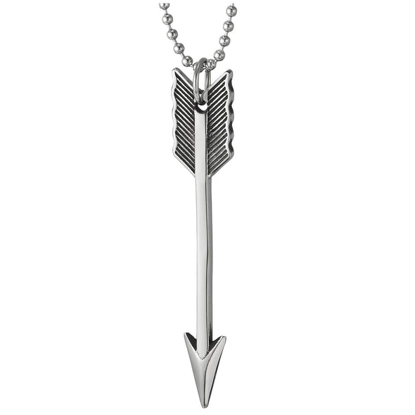 Mens Womens Stainless Steel Arrow Pendant Necklace with 30 Inches Ball Chain, Cool Punk Rock