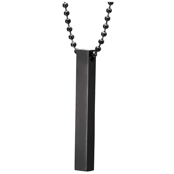 Mens Womens Stainless Steel Black Cuboid Stick Pendant Necklace, 30 in Steel Ball Chain, Minimalist - COOLSTEELANDBEYOND Jewelry