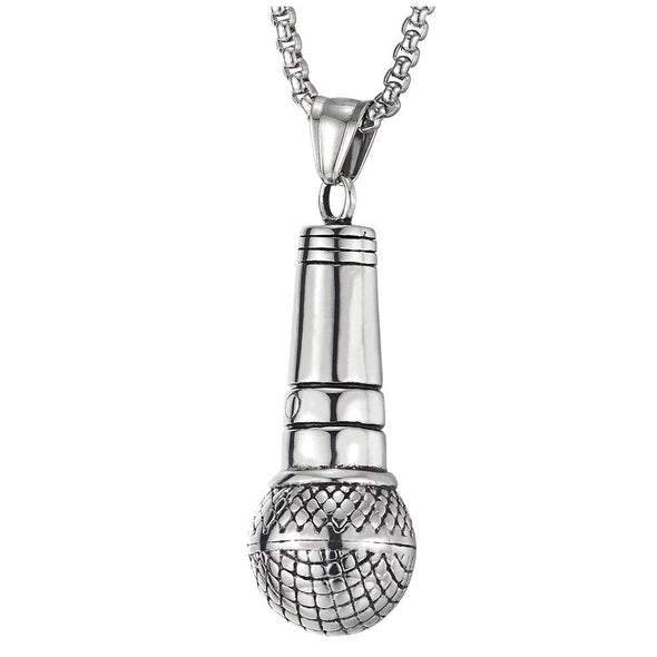 COOLSTEELANDBEYOND Mens Womens Stainless Steel Microphone Pendant Necklace, 30 inches Wheat Chain - coolsteelandbeyond