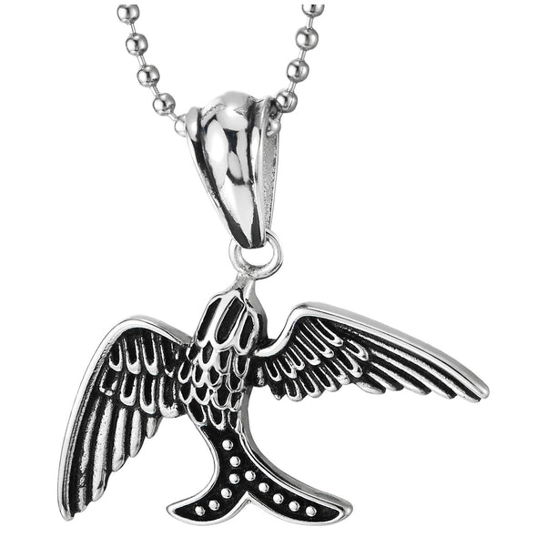 Mens Womens Stainless Steel Vintage Flying Swallow Pendant Necklace, 23.6 inches Ball Chain, Unique - COOLSTEELANDBEYOND Jewelry