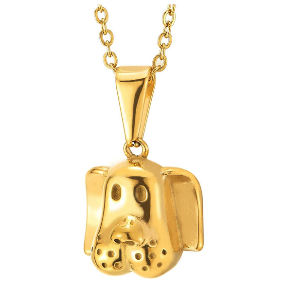 COOLSTEELANDBEYOND Mens Womens Steel Gold Color Hound Dog Puppy Head Pendant Necklace with 20 inches Rope Chain - coolsteelandbeyond