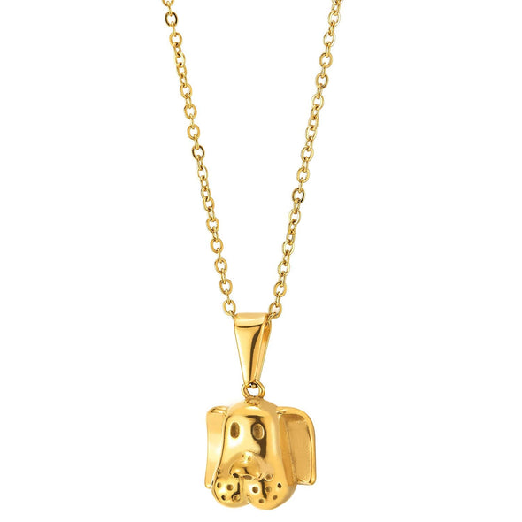 COOLSTEELANDBEYOND Mens Womens Steel Gold Color Hound Dog Puppy Head Pendant Necklace with 20 inches Rope Chain - coolsteelandbeyond
