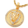 Mens Womens Steel Gold Color Lion Head Circle Pendant Necklace with Cubic Zirconia - COOLSTEELANDBEYOND Jewelry