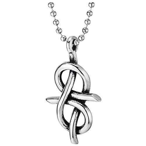 COOLSTEELANDBEYOND Mens Womens Steel Number 8 Infinity Knot Pendant Necklace, 23.6 Inches Ball Chain, Hip Hop, Polished - coolsteelandbeyond
