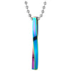 Mens Womens Steel Rainbow Oxidized Twisted Cuboid Bar Pendant Necklace, 23.6 in Ball Chain, Stylish - COOLSTEELANDBEYOND Jewelry