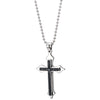 Mens Womens Steel Two-Layered Cross Pendant Necklace with Blue Carbon Fiber, 30 inches Ball Chain - COOLSTEELANDBEYOND Jewelry