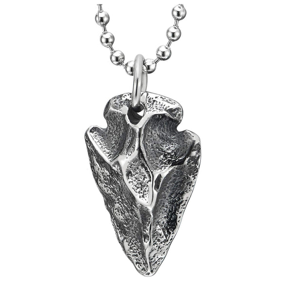 Mens Womens Steel Vintage Old Metal Textured Sword Arrow Head Heart Pendant Necklace 24 Ball Chain - COOLSTEELANDBEYOND Jewelry