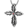COOLSTEELANDBEYOND Mens Womens Steel Vintage Wheat Spiked Cross Pendant Necklace with Red Cubic Zirconia - coolsteelandbeyond