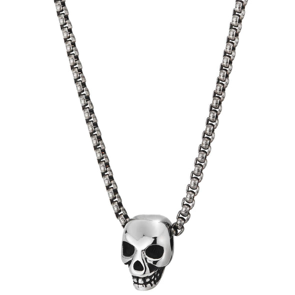 Mens Womens Tiny Polished Skull Pendant Vintage Rolo Chain Necklace, Steel, 23.6 inches - COOLSTEELANDBEYOND Jewelry