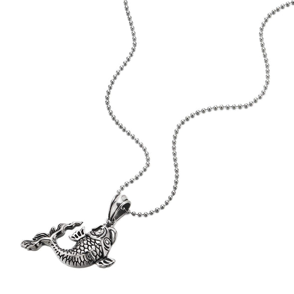 Mens Womens Vintage Lucky Goldfish Pendant Necklace Stainless Steel with 30 in Ball Chain, Unique - COOLSTEELANDBEYOND Jewelry