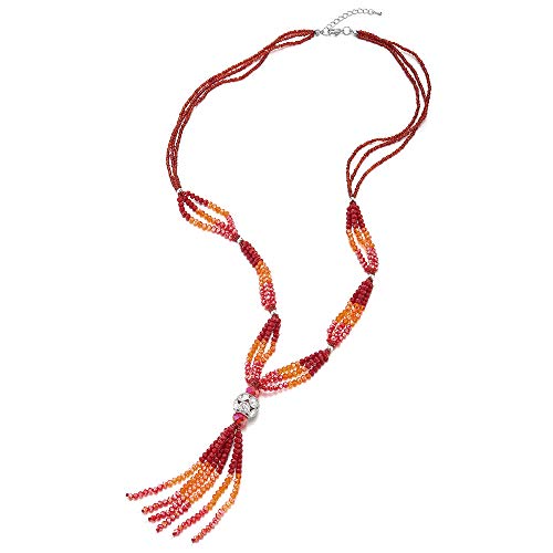 COOLSTEELANDBEYOND New Statement Necklace Y-Shape Fringe Tassel Pendant Red Crystal Beads Long Chain Rhinestones Charms - coolsteelandbeyond