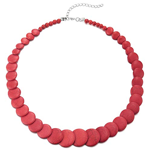 COOLSTEELANDBEYOND Red Circle Disc Gem Stone Beads Chain Choker Collar Statement Necklace, Party Event Dress Banquet - coolsteelandbeyond