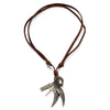 Retro Style Angel Wings and Cross Pendant Necklace for Mens Womens Adjustable Brown Leather Cord - COOLSTEELANDBEYOND Jewelry