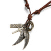 Retro Style Angel Wings and Cross Pendant Necklace for Mens Womens Adjustable Brown Leather Cord - COOLSTEELANDBEYOND Jewelry