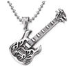 COOLSTEELANDBEYOND Rock Punk Black Silver Guitar Pendant Necklace for Men Women, Steel with 30 inches Ball Chain - coolsteelandbeyond