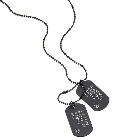 Satin Two-Pieces Mens Military Army Dog Tag Pendant Necklace with