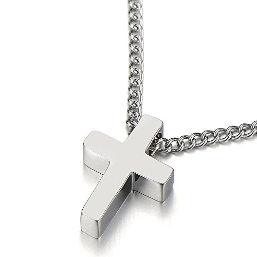 COOLSTEELANDBEYOND Small Cross Pendant Necklace for Women Men Stainless Steel with 20 inches Chain - COOLSTEELANDBEYOND Jewelry