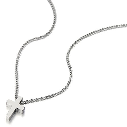 COOLSTEELANDBEYOND Small Cross Pendant Necklace for Women Men Stainless Steel with 20 inches Chain - COOLSTEELANDBEYOND Jewelry
