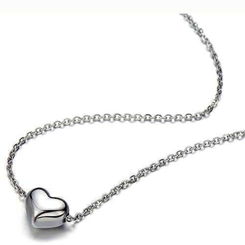 COOLSTEELANDBEYOND Small Sliding Puff Heart Pendant Necklace Stainless Steel with 19 Inches Chain - coolsteelandbeyond